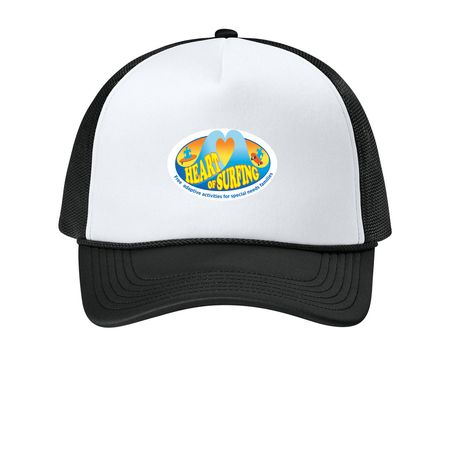 Heart Of Surfing Official Logo Hats, a White/ Deep Black Printed Foam Trucker Hat