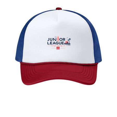 Coastal League Style, a White/ Rich Red/ True Royal Printed Foam Trucker Hat