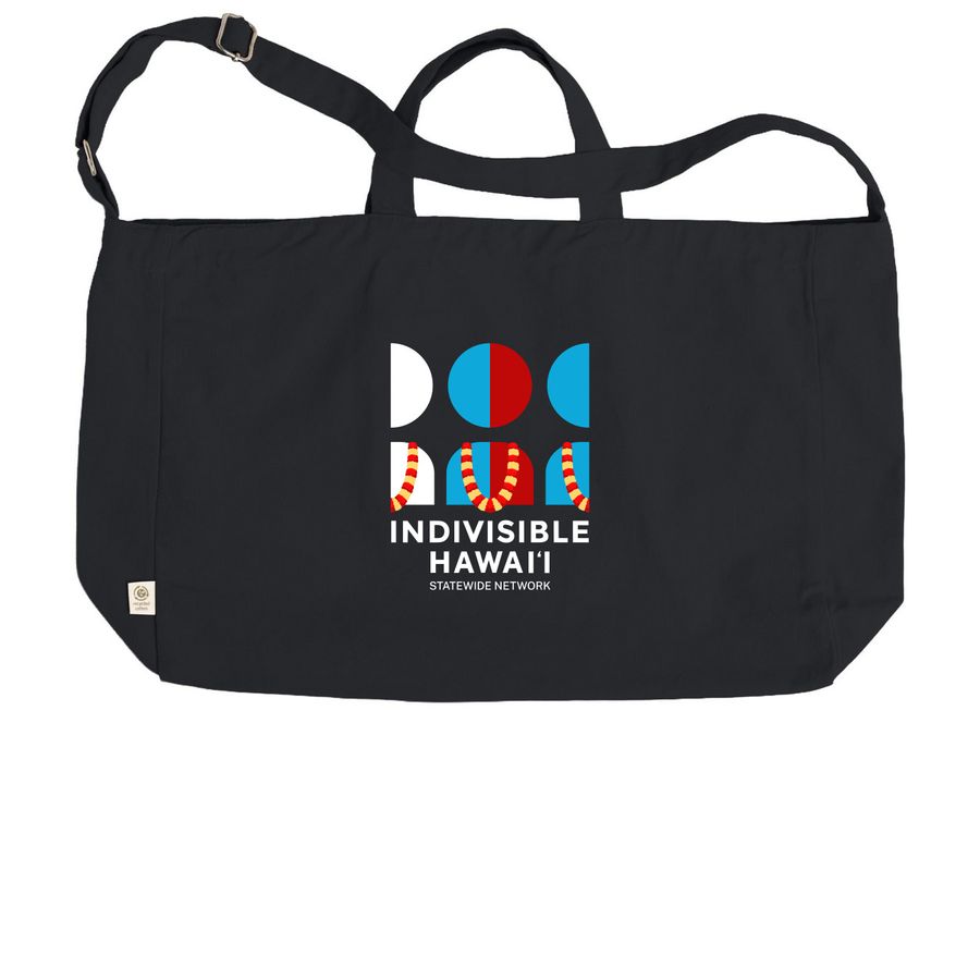 Indivisible Hawai'i Official Tote Bags, a Black Reclaimist G2G Tote Bag (back-view)