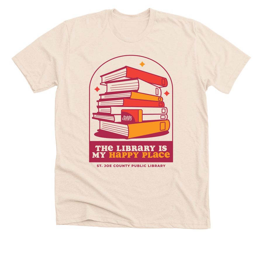 THE LIBRARY IS MY HAPPY PLACE, a Cream Premium Unisex Tee