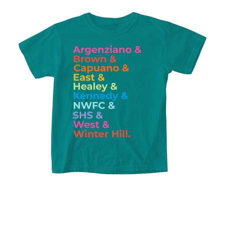 Somerville PTAs Rainbow Tees for Scholarships, a Seafoam Comfort Colors Youth Tee
