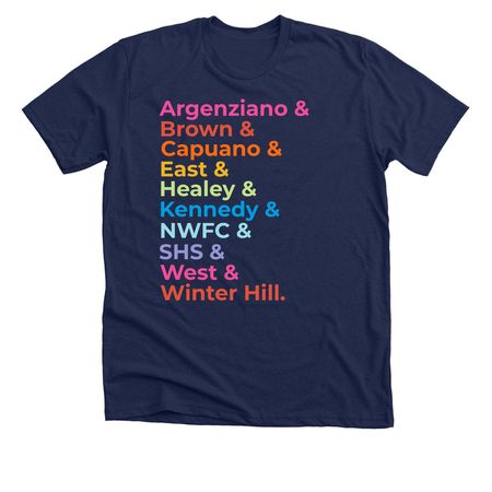 Somerville PTAs Rainbow Tees for Scholarships, a Solid Navy Blend Premium Unisex Tee