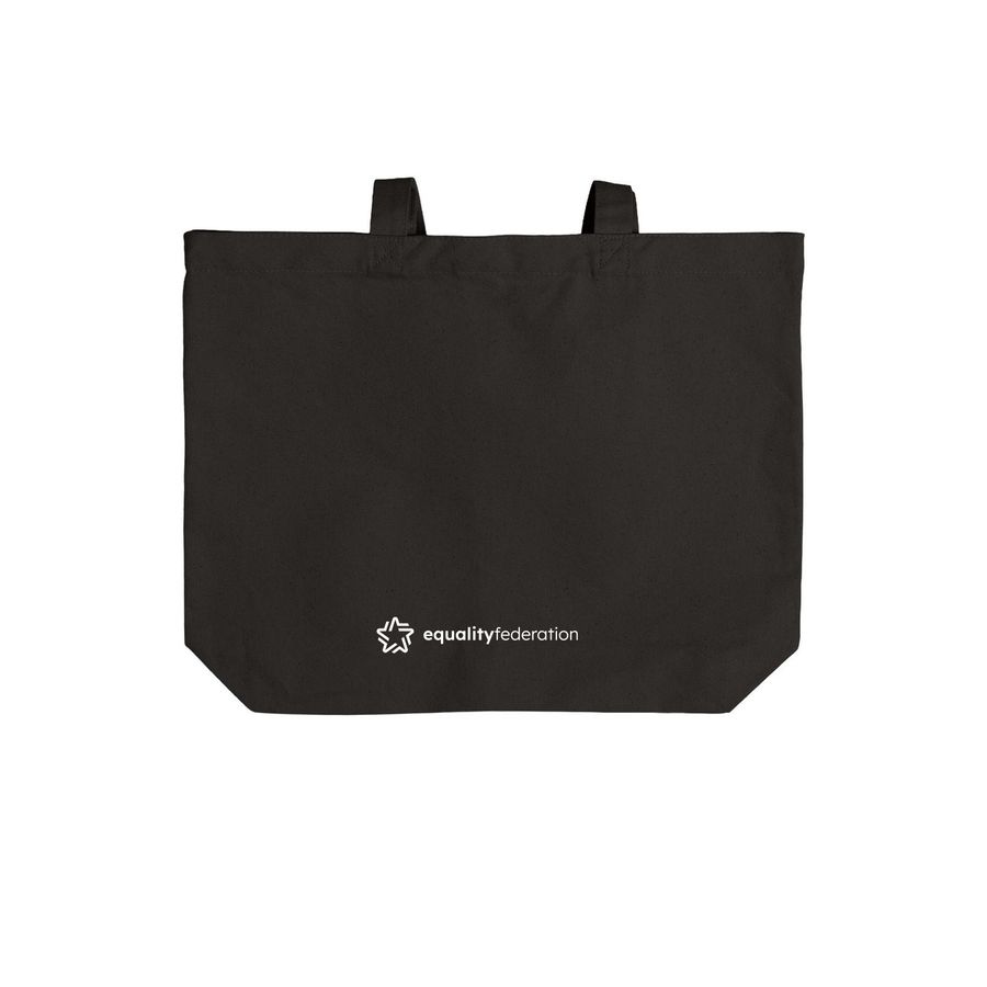 LGBTQ+ Liberation Organic Cotton Tote Bag, a Deep Black Cotton Canvas Tote Bag (back-view)