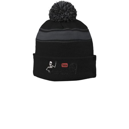 Beanie Hats&nbsp;, a Black/ Iron Grey Printed Stripe Pom-Pom Beanie