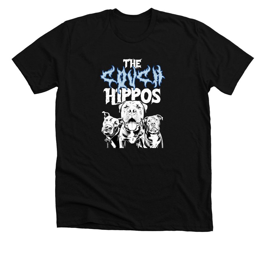 The Couch Hippos, a Solid Black Blend Premium Unisex Tee