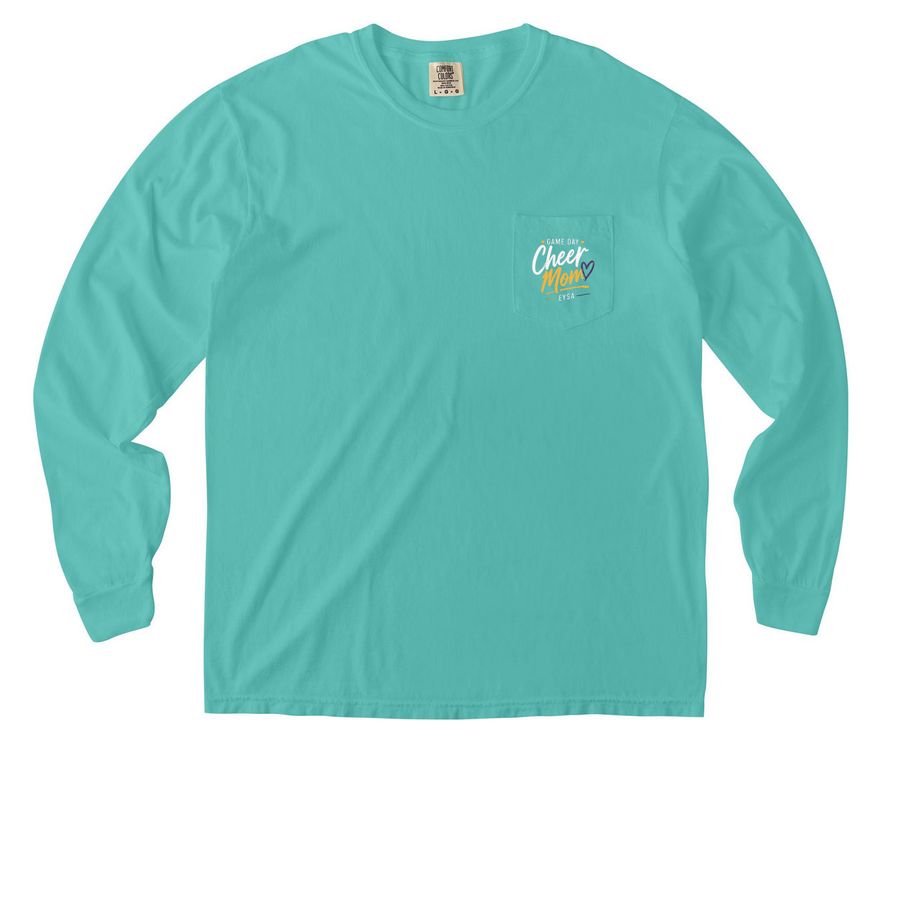 Cheer Mom, a Chalky Mint Comfort Colors Long Sleeve Pocket Tee