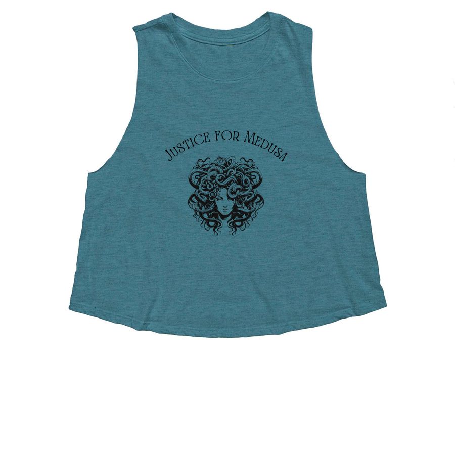 Justice for Medusa, a Heather Deep Teal Women's Cropped Racerback Tank