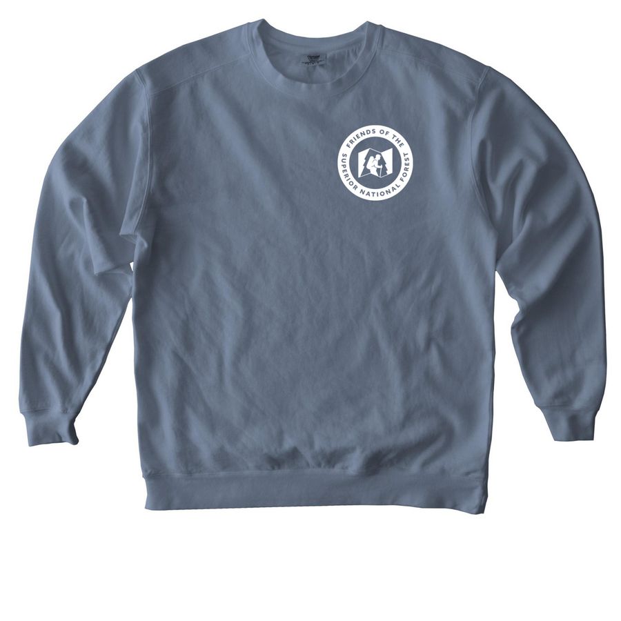 Friends SNF Small White Logo Tee, a Blue Jean Comfort Colors Crewneck Sweatshirt