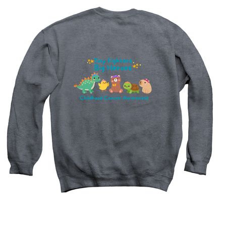 Tiny Fighters, Big Heroes, a Dark Heather Crewneck Sweatshirt