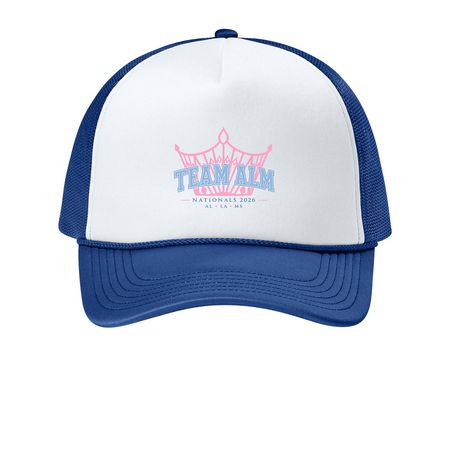 ALM Nationals Hat, a White/ True Royal Printed Foam Trucker Hat