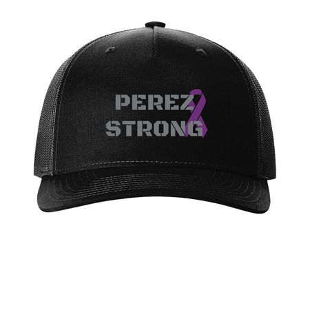 Perez Pancreatic Cancer Fundraiser, a Black Printed Five-Panel Trucker Cap