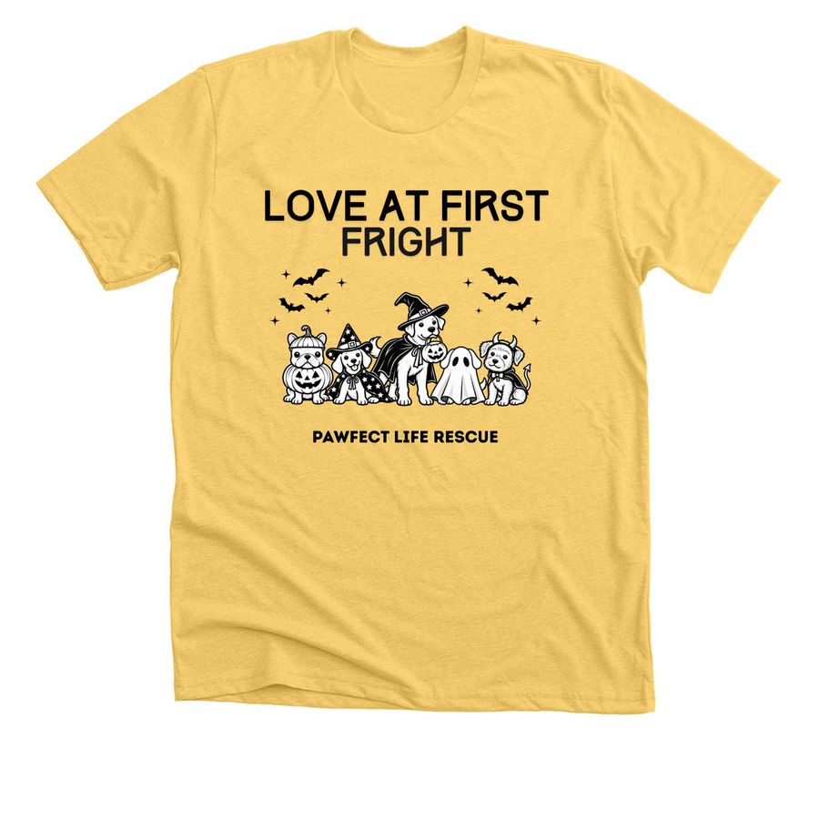 Love at First Fright ??, a Heather Yellow Gold Premium Unisex Tee