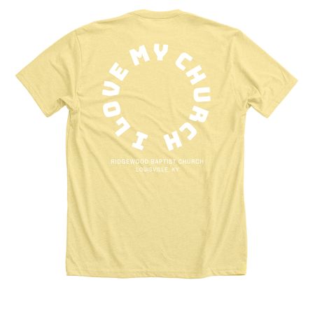 Ridgewood Baptist T-Shirts, a Heather Yellow Gold Premium Unisex Tee (back-view)