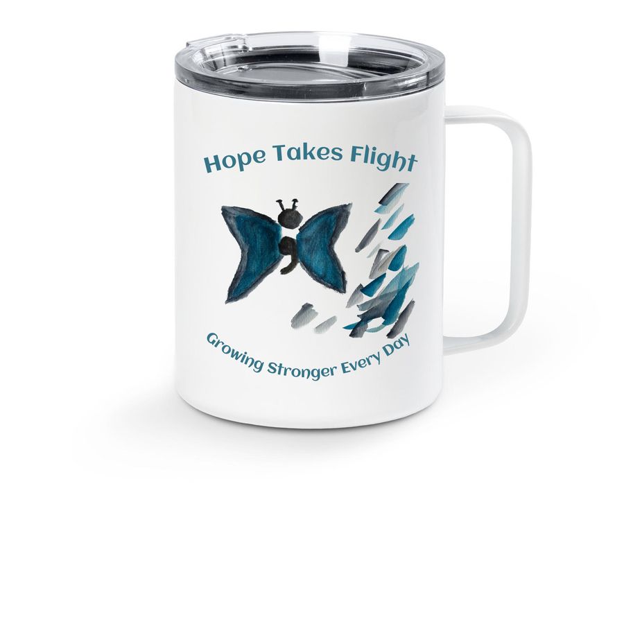 Hope Takes Flight Travel Mug, a White Stainless Steel Travel Mug