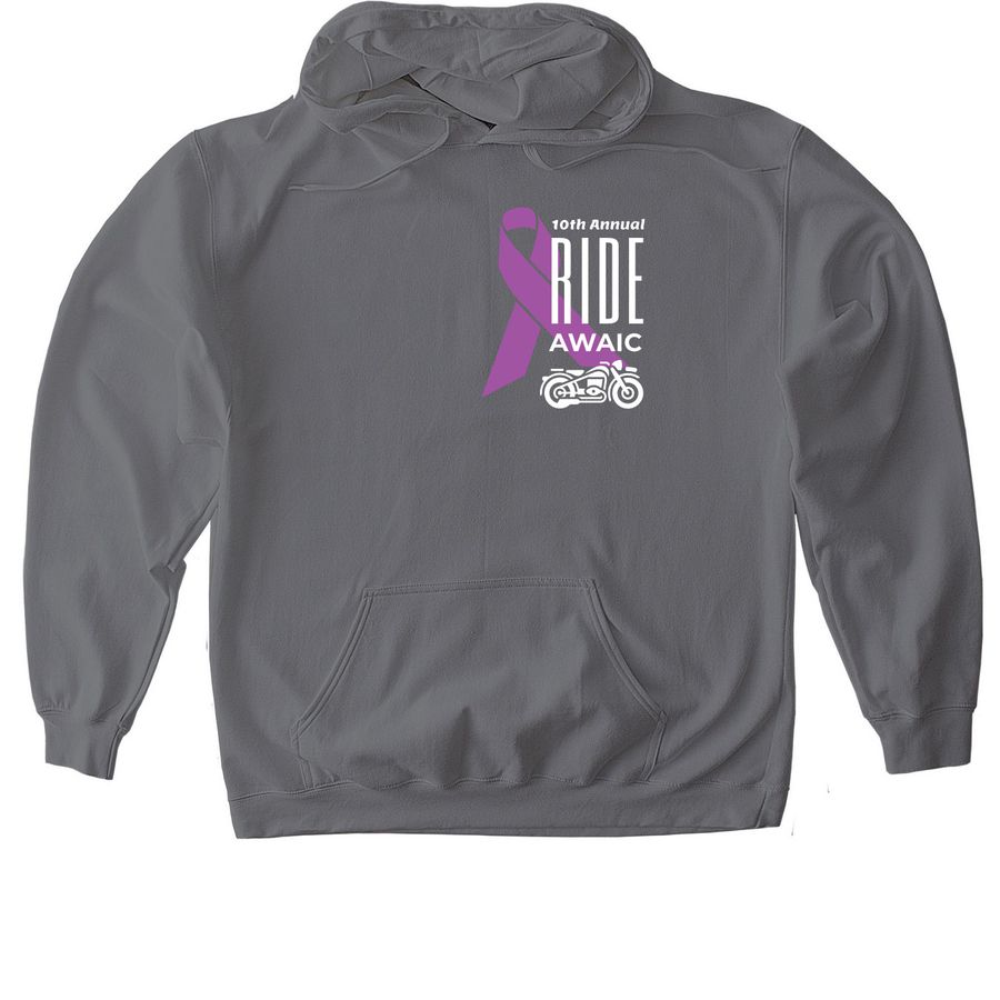 10th Annual Ride AWAIC Specialty Items, a Charcoal Gildan Softstyle Pullover Hoodie
