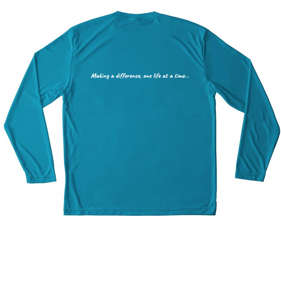 RESCUE - Performance Products, a Atomic Blue Unisex Performance Long Sleeve Tee (back-view)
