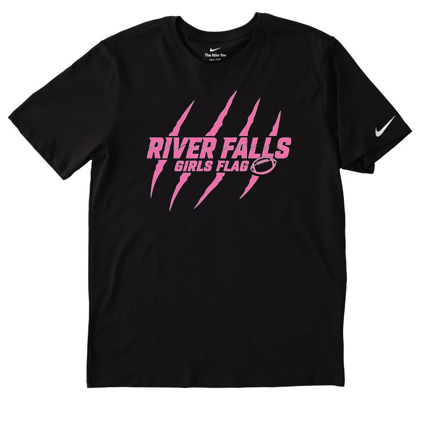 River Falls Girls Flag Pink & Black Attack, a Black Nike Dri-FIT Jersey Blend Performance Tee