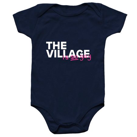 Gay "The Village" Onesie, a Navy Infant Onesie