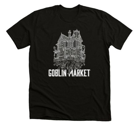 Goblin Market - Spooky House Logo, a Black Heather Premium Unisex Tee