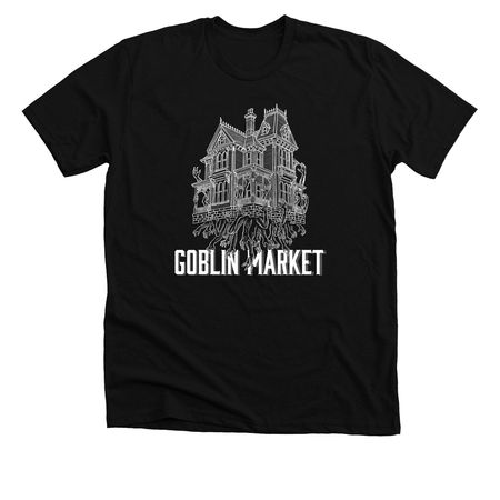 Goblin Market - Spooky House Logo, a Solid Black Blend Premium Unisex Tee
