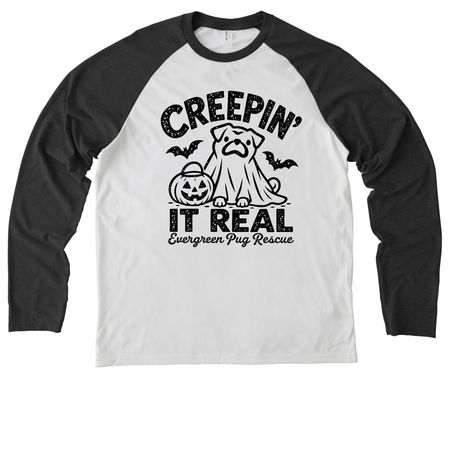 Creepin' It Real, a Space Black/ Bright White Allmade Eco Triblend Colorblock Raglan Long Sleeve Tee