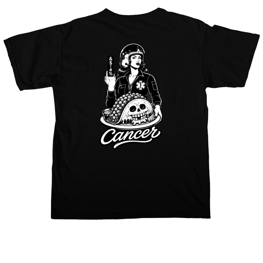 Go away Cancer, a Black Comfort Colors Unisex Tee (back-view)