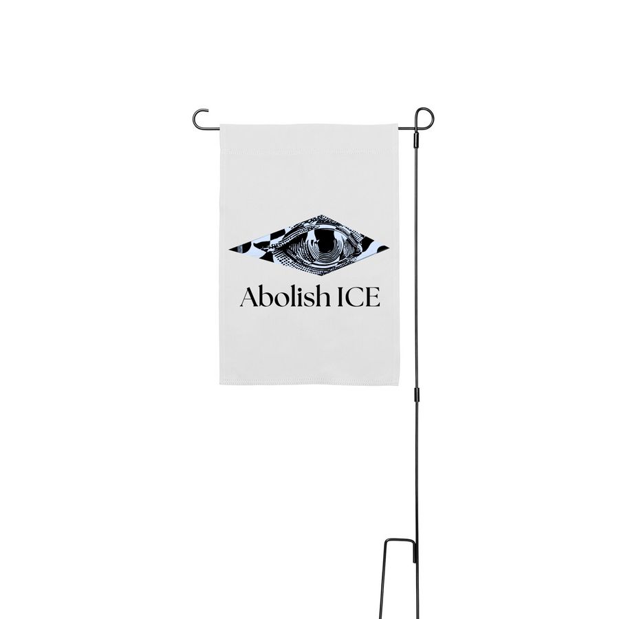 Abolish ICE Yard Flag, a White 12" x 18" Yard Flag with Stake