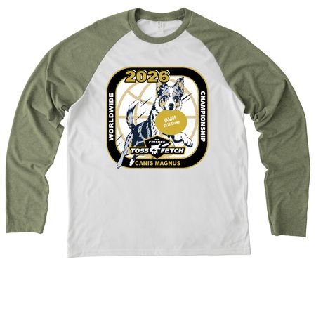 MASTER -- 2026 Worldwide Championship, a Olive You Green/ Bright White Allmade Eco Triblend Colorblock Raglan Long Sleeve Tee (back-view)