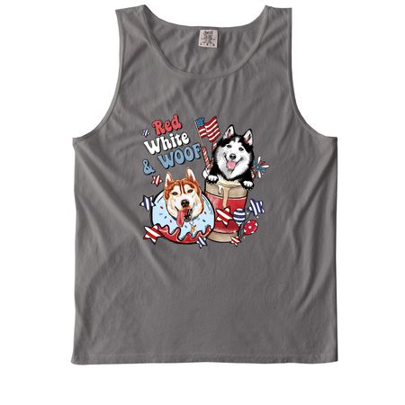 Red White & Woof, a Grey Comfort Colors Tank Top