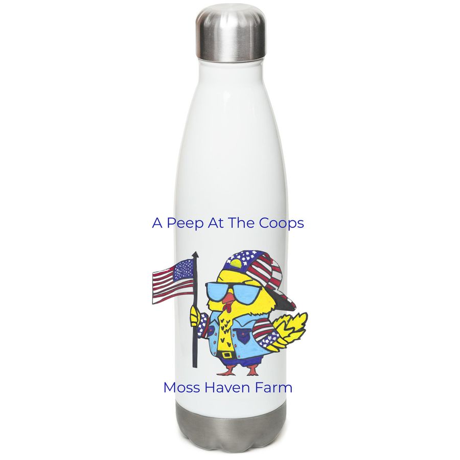 A Peep at the Coops Water Bottle, a White Stainless Steel Water Bottle
