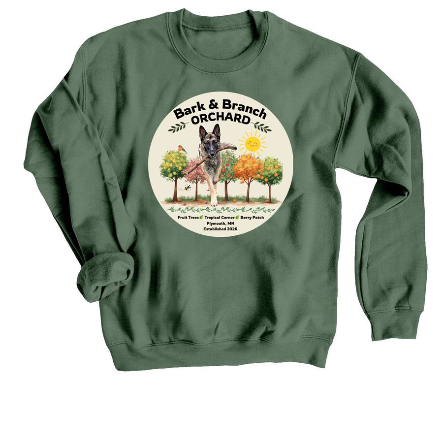Bark & Branch Orchard, a Military Green Crewneck Sweatshirt