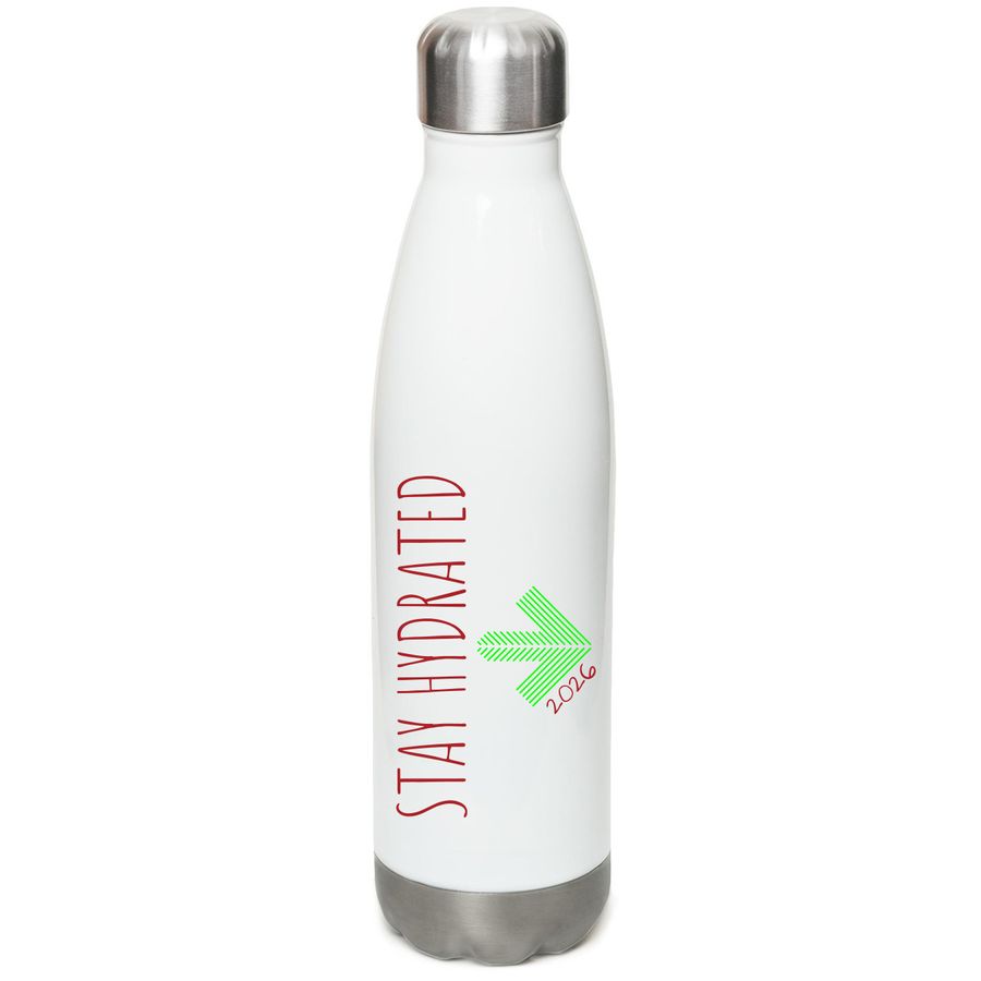 Stay Hydrated 2026, a White Stainless Steel Water Bottle