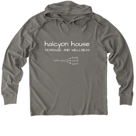 Halcyon House Calm, a Driftwood Grey Allmade Organic Cotton Mineral Dye Hoodie Tee
