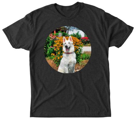 White German Shepherd - Beauty in the Flowers, a Vintage Black Triblend Unisex Tee