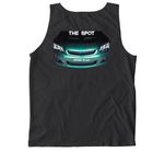 The Spot (Car Cruise In LLC) Merch, a Black Comfort Colors Tank Top (back-view)