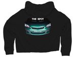 The Spot (Car Cruise In LLC) Merch, a Black Women?s Lightweight Cropped Hoodie (back-view)