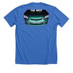 The Spot (Car Cruise In LLC) Merch, a Heather True Royal Premium Unisex Tee (back-view)