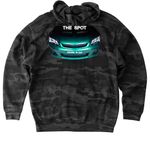 The Spot (Car Cruise In LLC) Merch, a Black Camo Heavyweight Camo Pullover Hoodie (back-view)