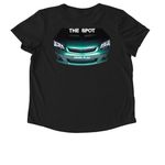 The Spot (Car Cruise In LLC) Merch, a Deep Black Allmade Eco Triblend Women?s Scoop Neck Tee (back-view)