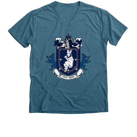 House of Rabbit Coat of Arms, a Heather Deep Teal Premium V-Neck Tee