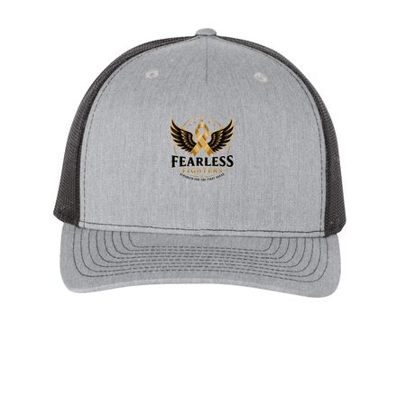 Fearless Fighters Hats, a Heather Grey/ Black Printed Five-Panel Trucker Cap