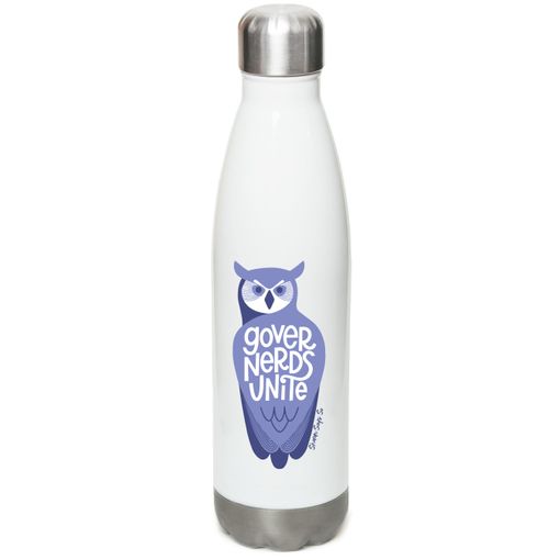 Governerds Unite Owl (Purple) White Stainless Steel Water Bottle
