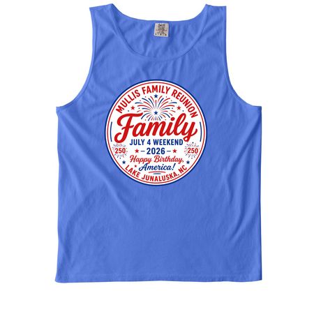 2026 Mullis Family Reunion, a Flo Blue Comfort Colors Tank Top