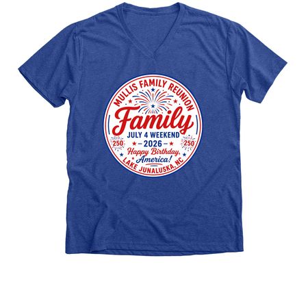 2026 Mullis Family Reunion, a Heather True Royal Premium V-Neck Tee