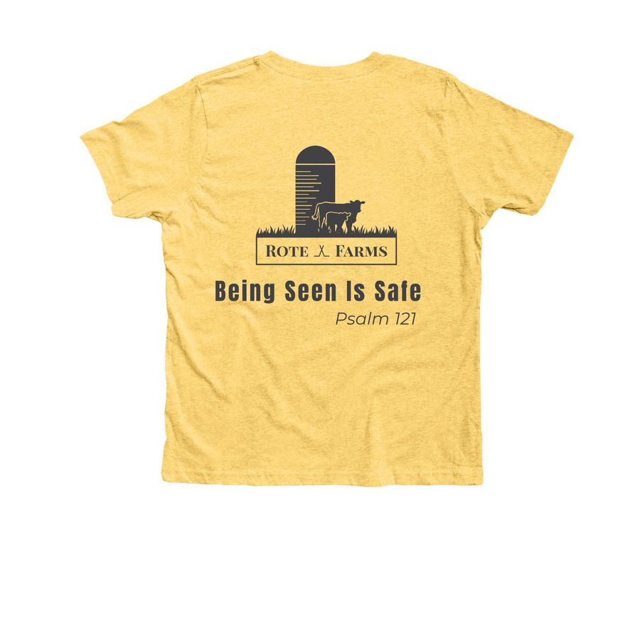 Farm Safety - Raised Rural, a Heather Yellow Gold Premium Youth Tee (back-view)