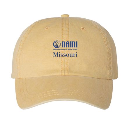NAMI Missouri Logo Hat, a Mustard Printed Pigment Dye Baseball Cap