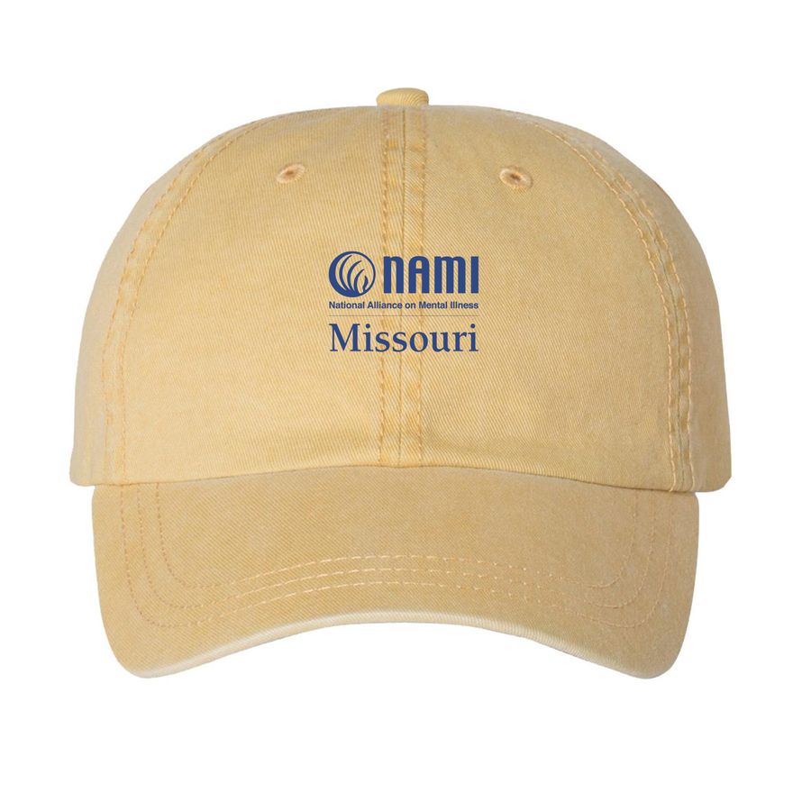 NAMI Missouri Logo Hat, a Mustard Printed Pigment Dye Baseball Cap