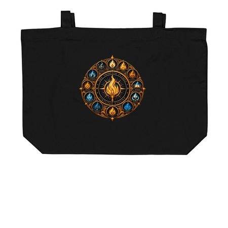 13 Flames, a Black Large Organic Cotton Tote Bag