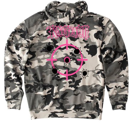 KNGDM "BUCKSHOT" SNOW CAMO HOODIE (PINK), a Snow Camo Heavyweight Camo Pullover Hoodie (back-view)
