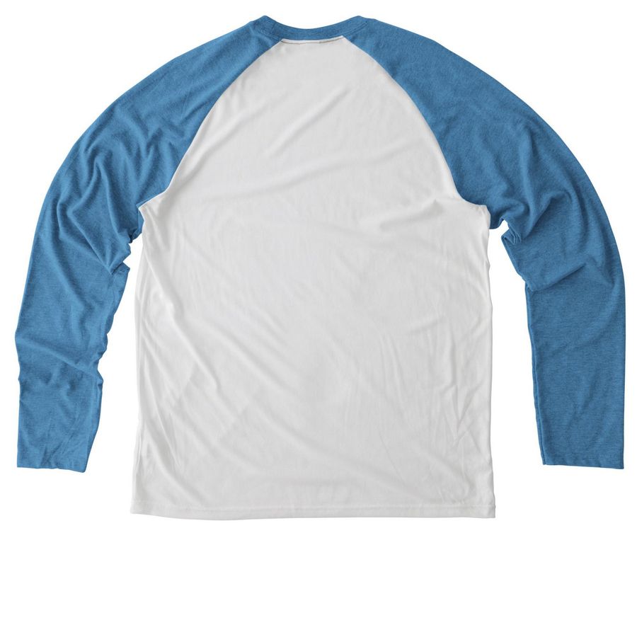 The Underdog League, a Azure Blue/ Bright White Allmade Eco Triblend Colorblock Raglan Long Sleeve Tee (back-view)